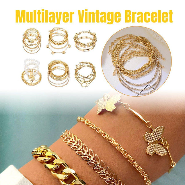 Fashion Multi Layer Tassel Bracelet Set Retro European American Style Jewelry