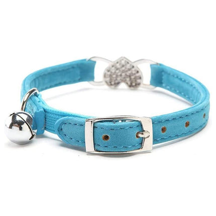 Cat Collar Suede Kitten Pet safety elastic Adjustable Bell Heart Bling Pink blue - Aimall