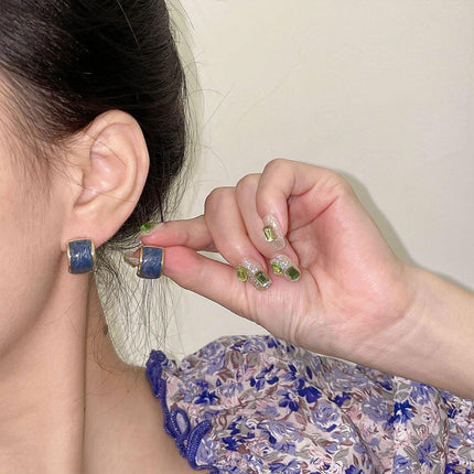 Elegant Geometric Halo Blue Vintage Stud Earrings Fashion Jewelry for Women