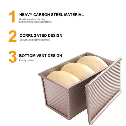 Golden Toast Bread Box with Lid Non Stick Baking Mould for Oven Kitchen Tools