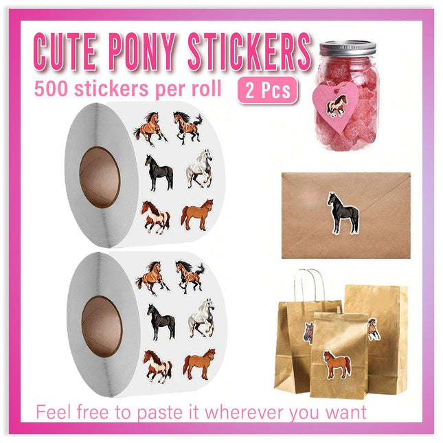 2pcs Pony Stickers Cute Cartoon Adhesive Labels for DIY Crafts