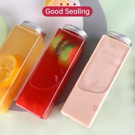 20pcs 500ml Food Grade PET Square Juice Bottles Transparent Flat Drink Container