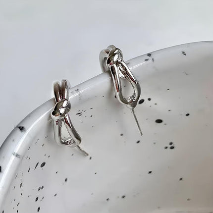 Knotted C-Shaped Double Layer Metal Earrings Alloy Fashion Jewelry for Women - Aimall
