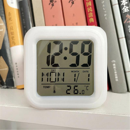 7 Colours Changing Digital Clock Temperature Light Cube Desk Kids Wake Up Alarm - Aimall