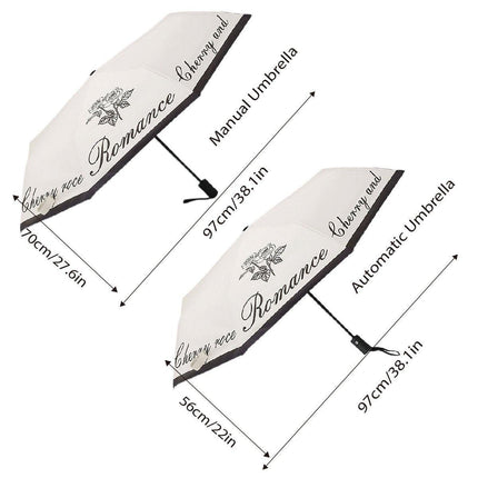 Vintage Rose UV Protection Automatic Manual Tri-fold Sun Rain Umbrella Sunshade