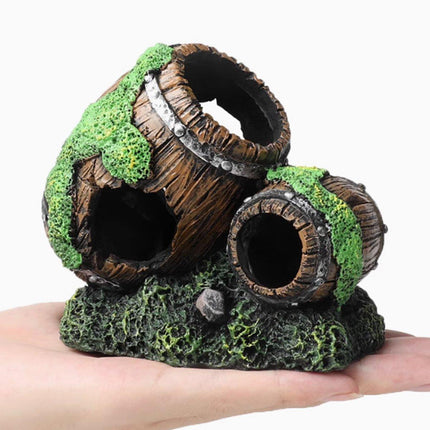Aquarium Fish Tank Decoration Hiding Cave Simulation Barrel Aquascape Ornament