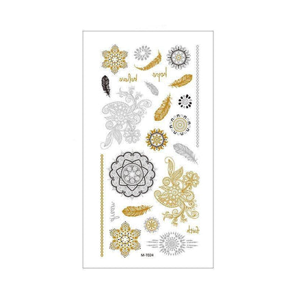 Women Lady Metallic gold silver color boho arm Body Temporary Tattoo Sticker Art - Aimall