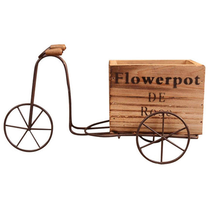 Retro Iron Bicycle Ornament with Wooden Flower Pot Green Plant Holder Decor