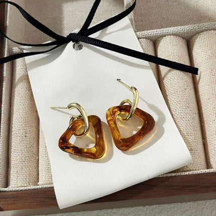 Retro Geometric Triangle Coffee Beige Earrings Women Girls Trendy Fashion