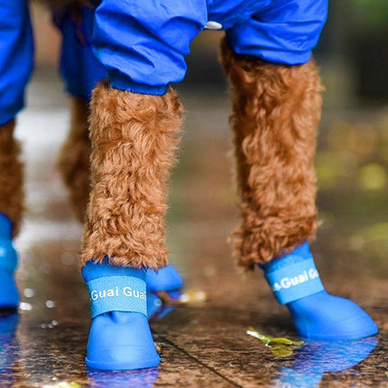 4pcs Cartoon Boots Pet Rain Shoes Waterproof Non-Slip Wear-Resistant Dog Shoes
