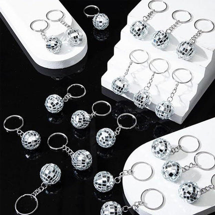 12PCS Disco Laser Ball Pendant Small Silver Bag Pendant Keychain Party Favors