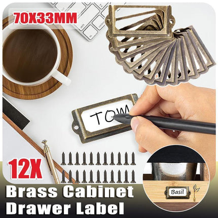 12X Brass Cabinet Drawer Label Pull File Name Card Frame Holder Handle - Aimall