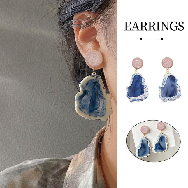 Vintage Art Resin Stud Earrings Colourful Fashion Pink blue Earrings Jewelry Gift