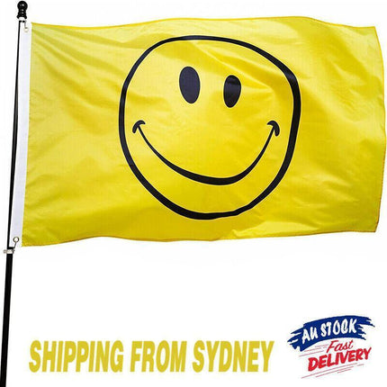 Large Yellow Smiley Face Flag Heavy Duty Outdoor Happy 90 X 150 CM - 3ft x 5ft - Aimall