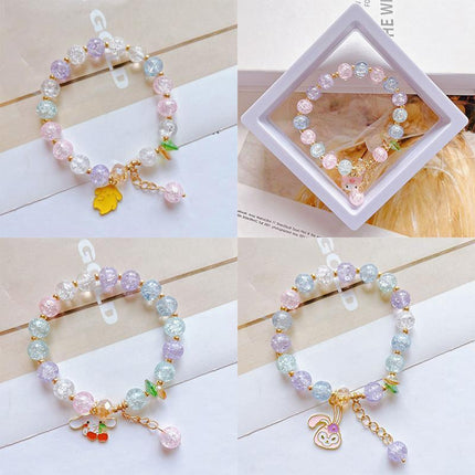 Tree & Flower Designed White Crystal Charm Beaded Bracelet Jewellery - Aimall