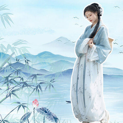 Womens Hanfu Blouse Ink Wash Guofeng Waist Top Eight Panel Skirt Daily Wear
