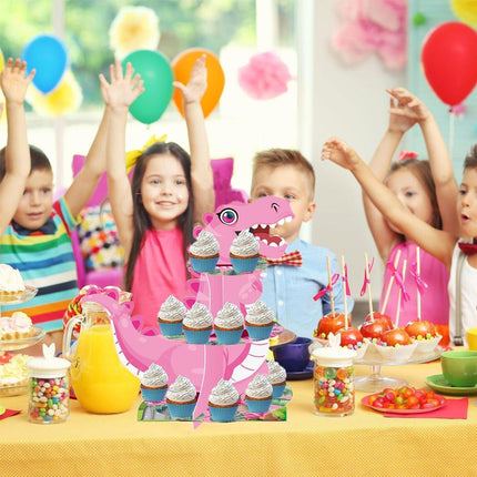 3 Tier Cartoon Dinosaur Party Cake Display Stand Dessert Cupcake Rack Holder