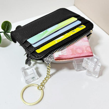 Unisex Slim Leather Wallet with Zip & Key Ring Multi-card Coin Holder Pouch Bag - Aimall
