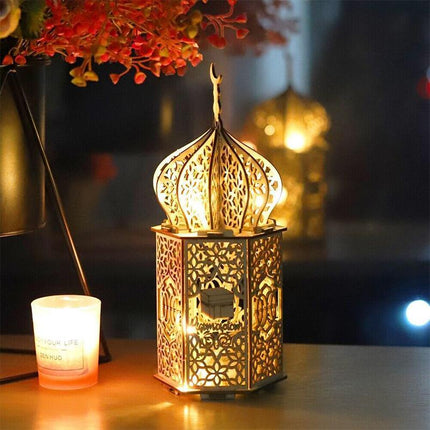 Eid Mubarak Muslim LED Night Light Ramadan Lamp Decor Lights Wooden Lantern - Aimall