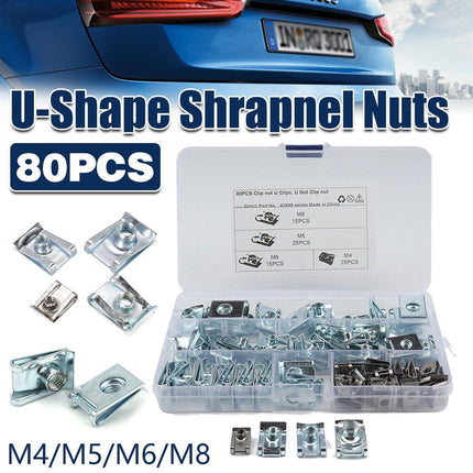 80pcs Stainless Steel M4 M5 M6 M8 Sheet Metal Nut Clips Fastener Assortment