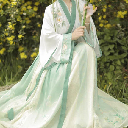 Hanbok Women One Piece Green Flounce Skirt Set Traditional Chinese Style Dress