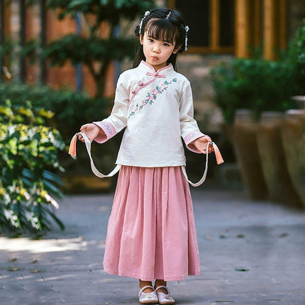 Traditional Chinese Hanfu Dress Set for Girls Cheongsam Outfit Spring