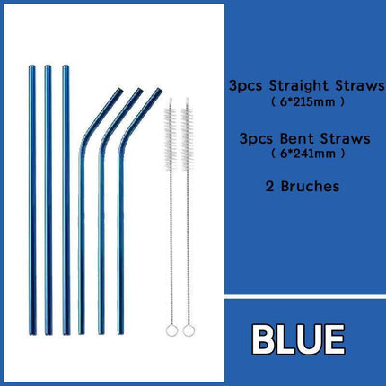 Reusable 304 Stainless Steel Straws Metal Drinking Washable Straw Brushes Set 2 - Aimall
