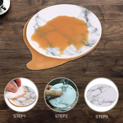 6x Coasters with Holder Marble Texture Round Cup Mat Pad Set For Drinks - Aimall