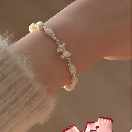 Pearl Ribbon Bracelet Ring Elegant Jewelry for Women Fashion Accessories Gift