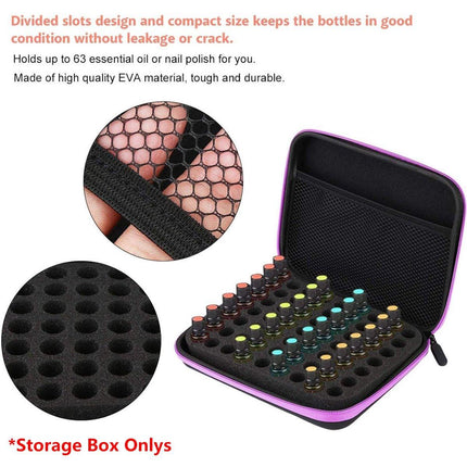 Portable 63 Compartment Essential Oil Bottle Organiser 1-3ML Storage Carry Bag