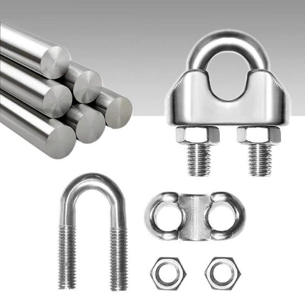 16X 304Steel Wire Rope Grips Clamps U Bolts Fitting Cable Cord Tie M6 6mm Sliver
