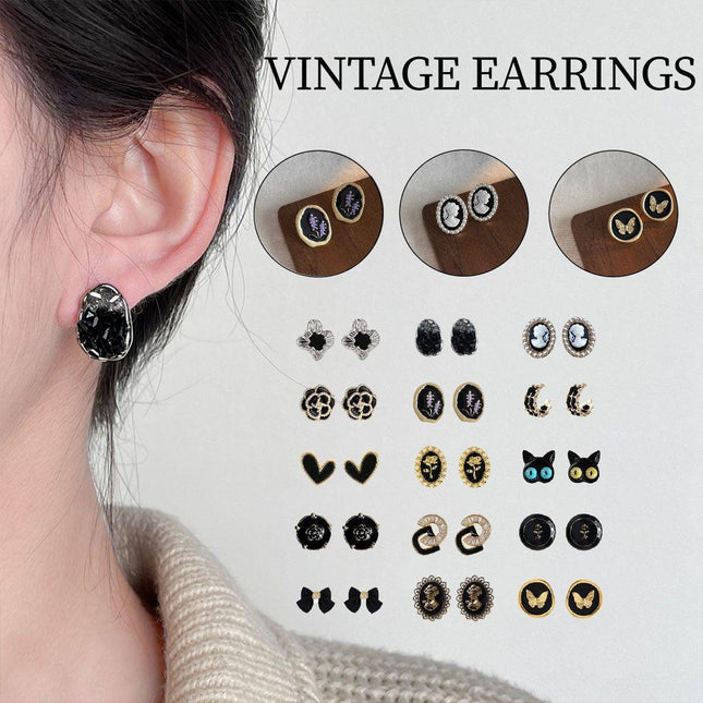 Vintage Black Stud Earrings Women Retro Style Dripping Oil Fashion Jewelry