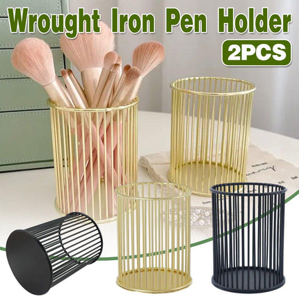 2PCS Metal Pen Holder Desktop Organizer Multifunctional Storage Bucket Office