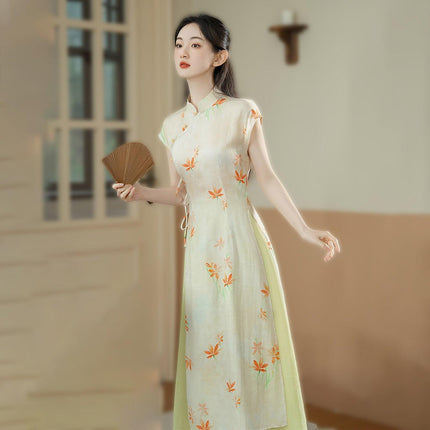 Chinese Women Long Dress Modified Cheongsam Design Sense Elegant Temperament