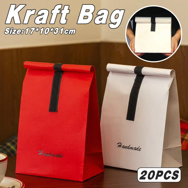 20pcs Creative Kraft Paper Bags Fashion Simple Baking Snack Packaging Bags