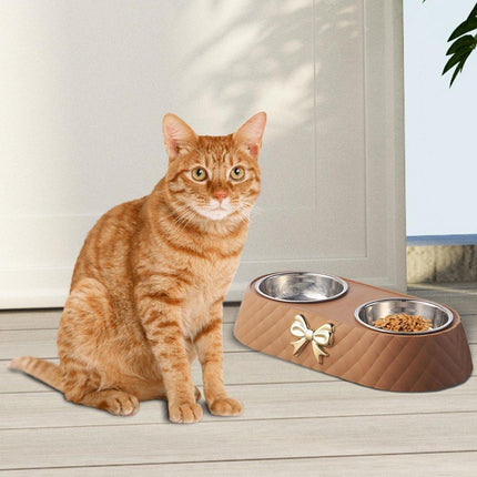 Stainless Steel Double Pet Bowl Non-Slip Anti-Knock Dog Cat Feeder Utensils