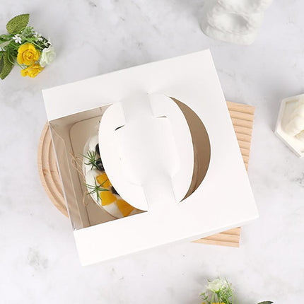 Portable Cake Boxes White Paper Display Window Packing Case Party with Handle 6'' - Aimall