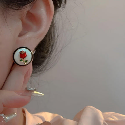 Vintage Rose Flower Stud Earrings for Women Elegant Floral Earrings Jewelry Gift