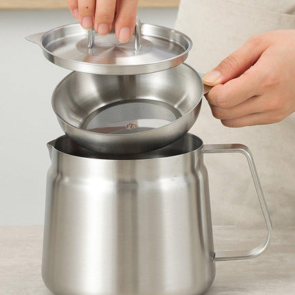 1500ml Stainless Steel Oil Filter Pot Oil Strainer for Kitchen Cooking Frying