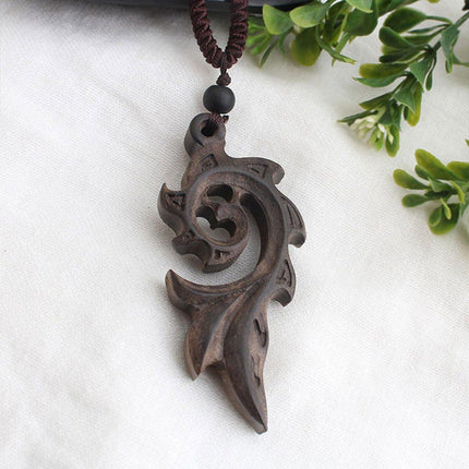 Ethnic Style Retro Long Sweater Chain Necklace with Wooden Pendant Fashion