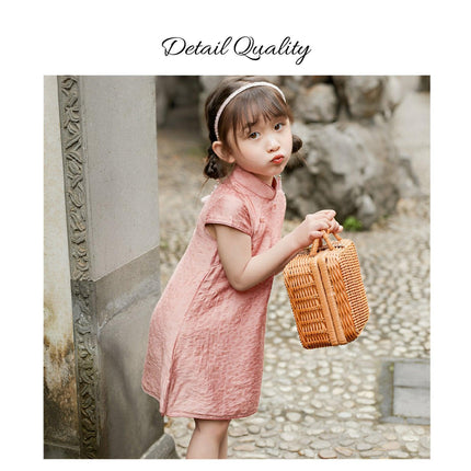 Girls Summer Cheongsam Dress Princess Solid Floral Fashion New Chinese Style - Aimall