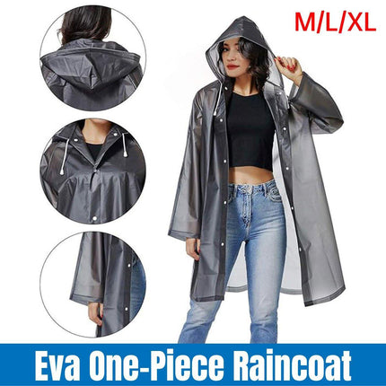 Gray Transparent Unisex Raincoat Lightweight Waterproof Poncho Hooded Jacket