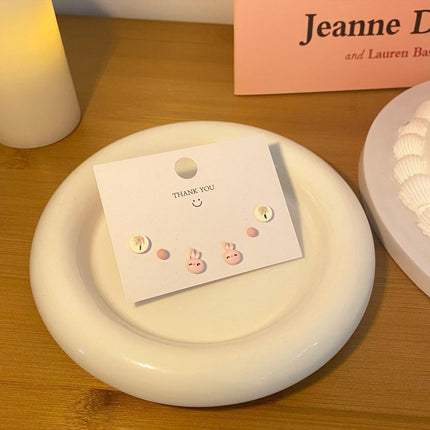 Cute Pink Stud Earrings Set for Women Girls Simple Fashion Jewelry Accessories