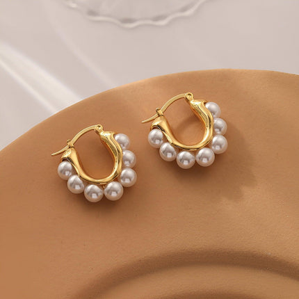 Pearl Hoop Earrings for Women Simple Fashion Brass Unique Statement Jewelry