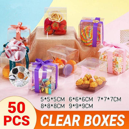 50 PVC Clear Transparent Macaron Square Cube Boxes For Wedding Favour Gift Candy - Aimall