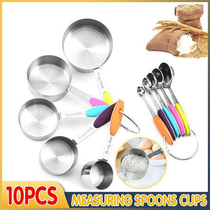 Measuring Spoons Cups 10PCS Stainless Steel Baking Teaspoon Kitchen Gadget Kit - Aimall