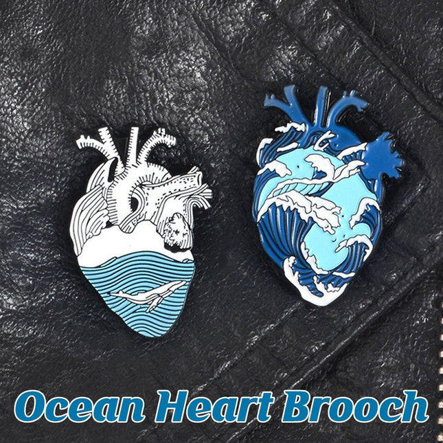 Rough Seas and Calm Seas Heart Brooch Ocean Inspired Jewellery Pin Fashion