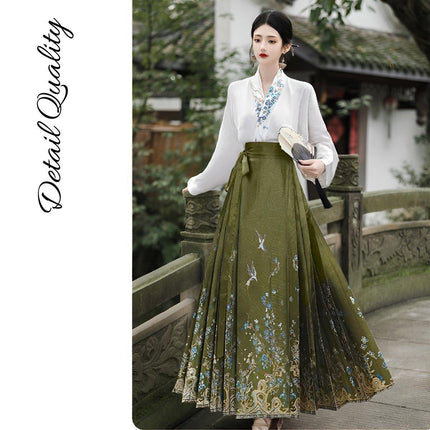 Spring Autumn Hanfu Set for Women Improved Daily Wear Commuting Horse Skirt
