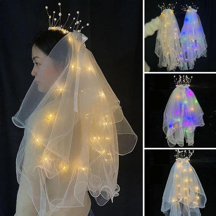 LED Crowns Glowing Headdress Wedding Bride Crowns Pearl Headwear viel party - Aimall