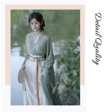 Traditional Chinese Hanfu Dress Green Wei Jin Style Vintage Cosplay Costume